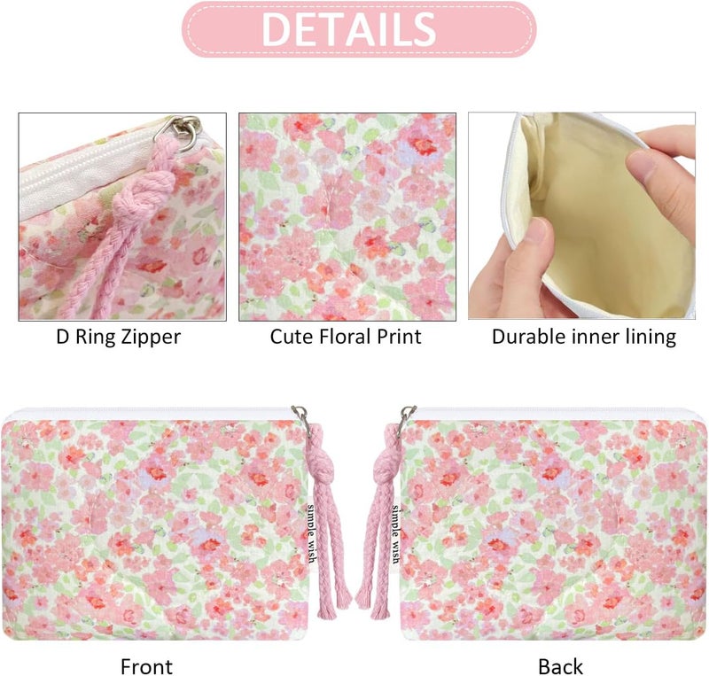 Modacarry Store Cotton Quilted Floral Coin Purse Digital Camera Pouch with Cute Prints Zipper for Women Girls (PINK) - Image 4